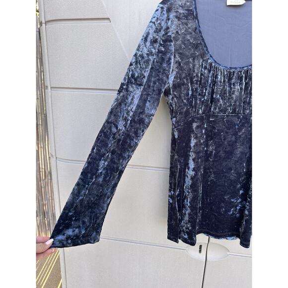 VTG Crushed Velvet Fairy Grunge Y2K Babydoll Top Long Flared Sleeves Sz L READ - Picture 3 of 8